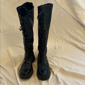 Black Lace-Up Knee-High Boots